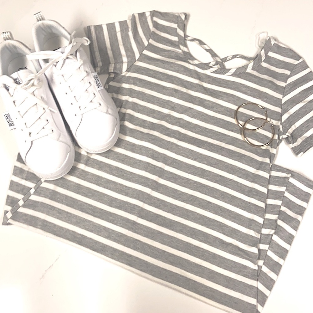 Olivia Rae.  Striped criss cross dress.